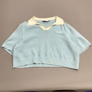 Coach Light Blue and Cream Knit Top